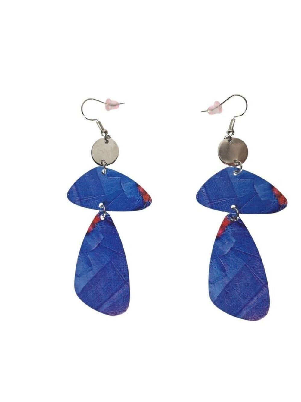 Blue Red Geometric Abstract Drop Dangle Earrings